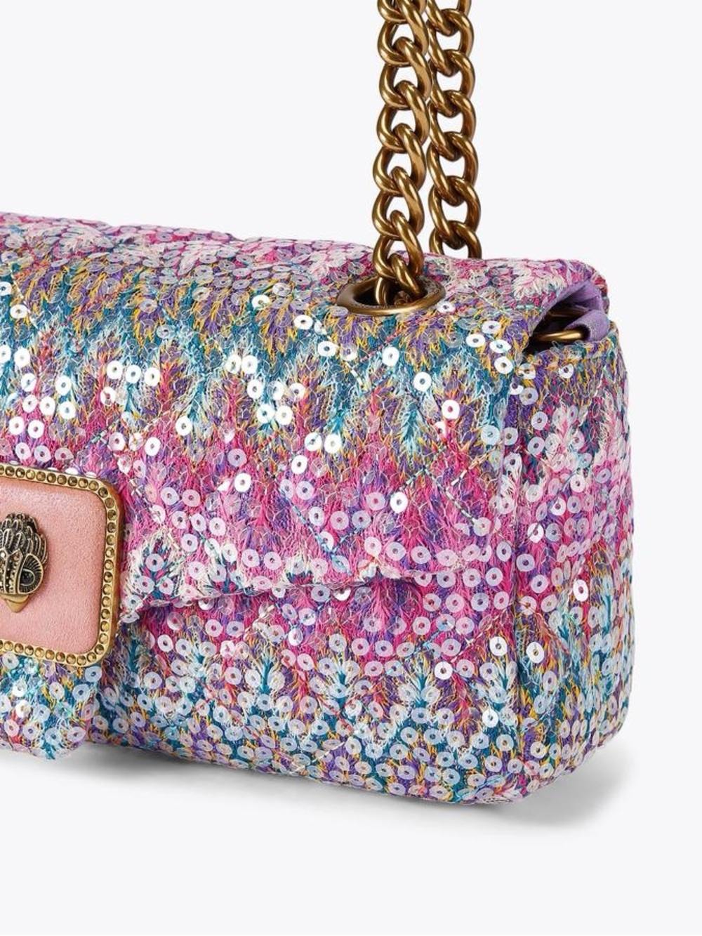 ๐ซงKurt Geiger Pimlico Bag Antique Brass Purple/Blue Chevron- Clear Sequins NWT - Picture 4 of 8
